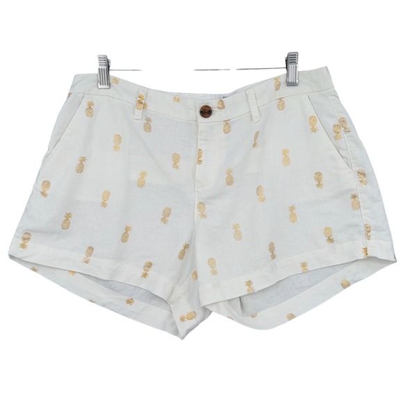 Old Navy Pants - Old Navy Pineapple Chino Shorts Womens 6 Linen Blend White Gold
